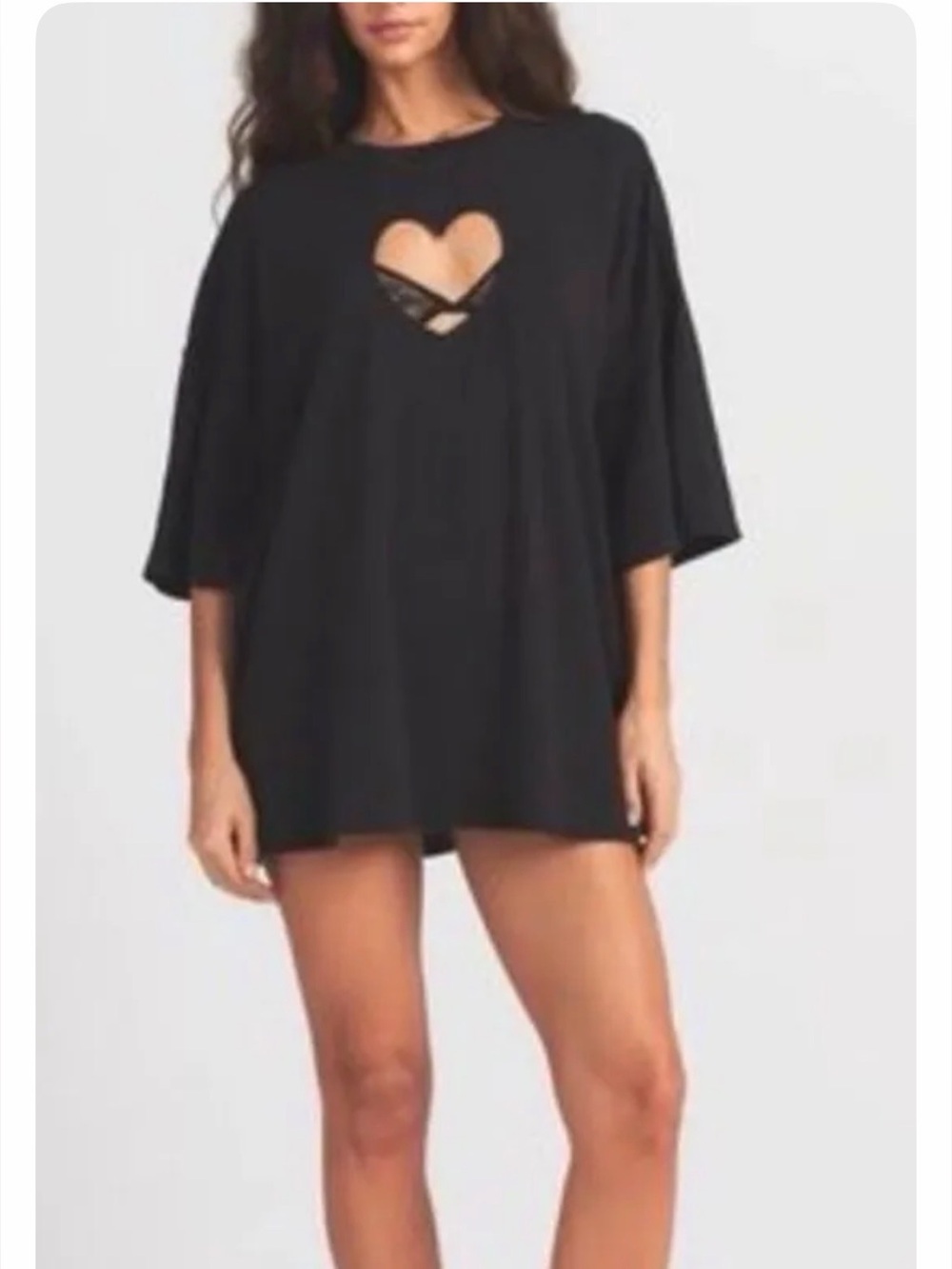 SKIMS WORN IN JERSEY OVERSIZED HEART T-SHIRT TP-SSL-11131W WASHED ONYX SIZE: S